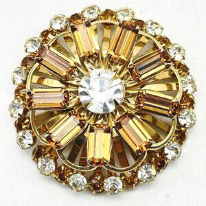 Vintage Faux Topaz 3D Brooch Gold Tone Glam Bling Sparkle Holiday Party